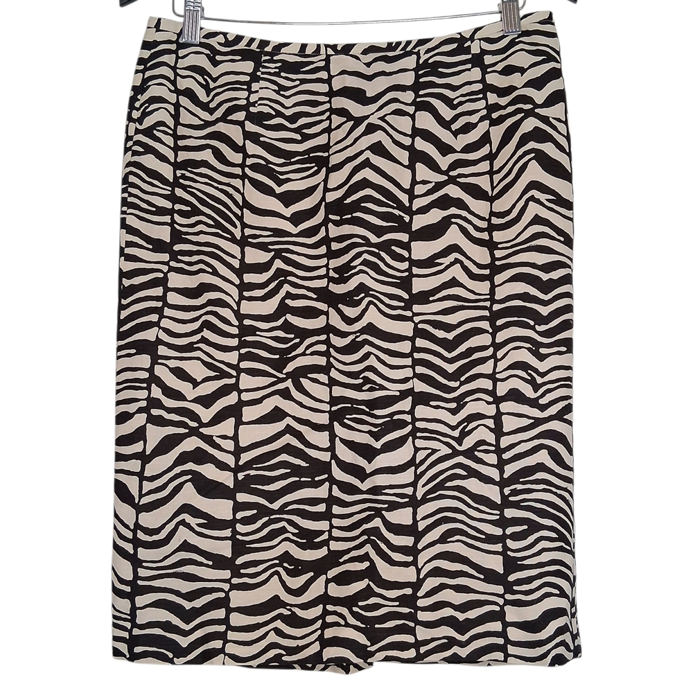 Calvin Klein Zebra Print Pencil Skirt Size 8 | Linen Blend Animal Print Midi Car